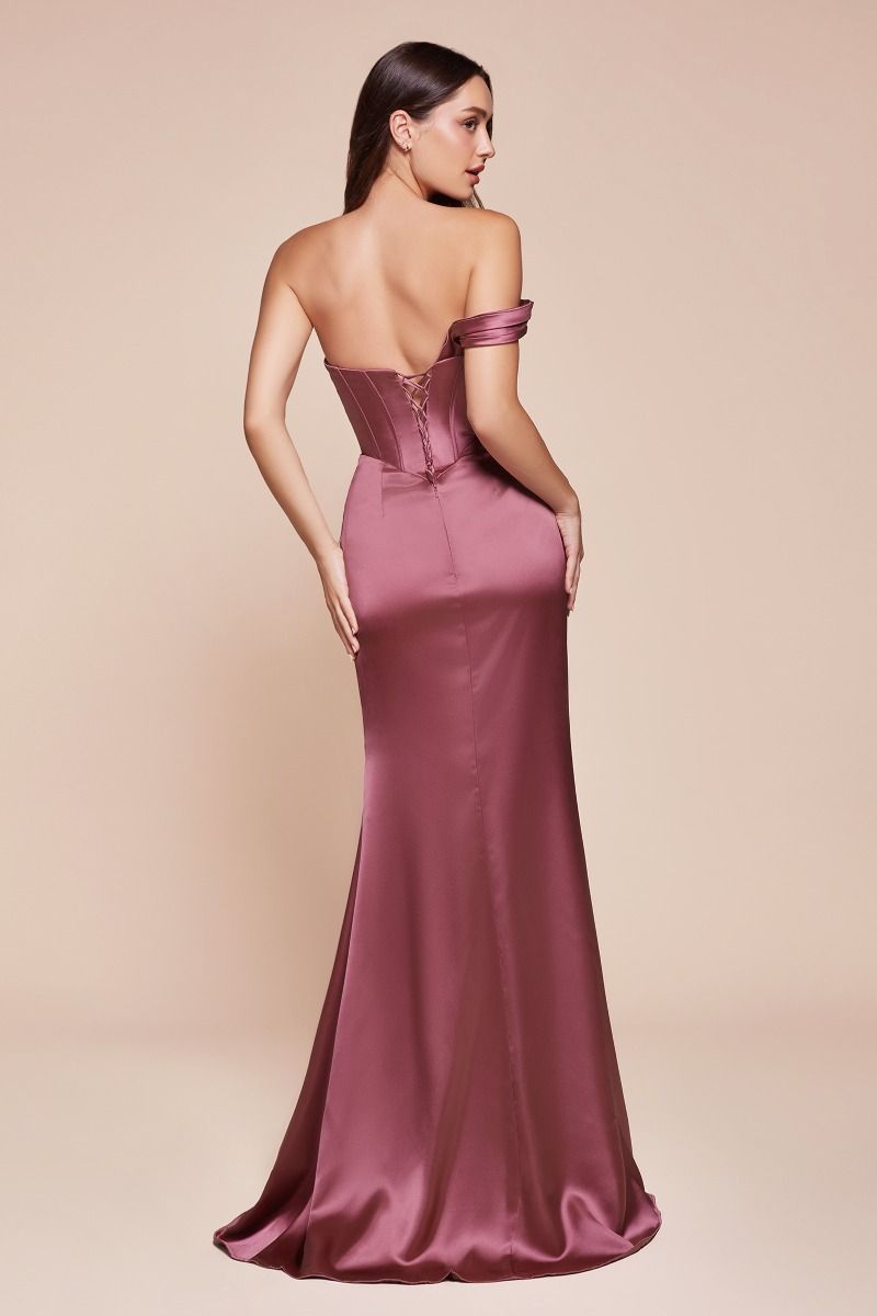 Cinderella Divine -7448 One Shoulder Corset Satin Sheath Dress