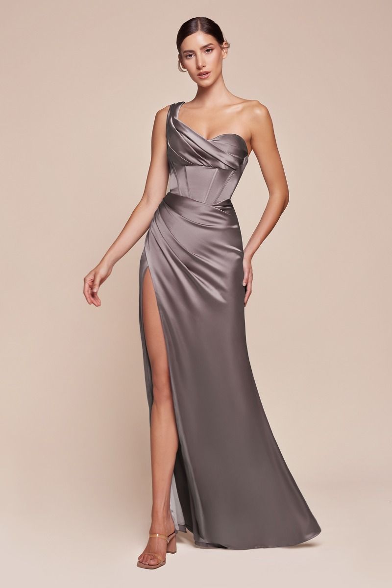 Cinderella Divine -7448 01 One Shoulder Corset Satin Sheath Dress