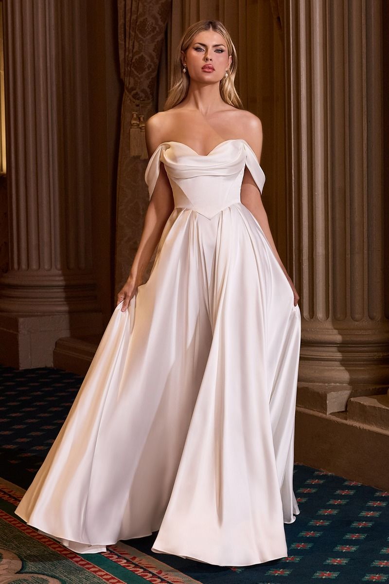 Cinderella Divine -7449W Off Shoulder Sweetheart A-line Gown