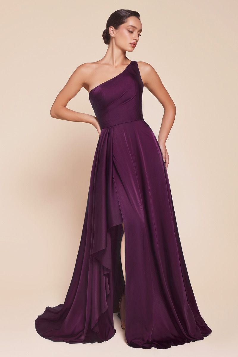 Cinderella Divine -7450 One Shoulder Satin A-Line Dress