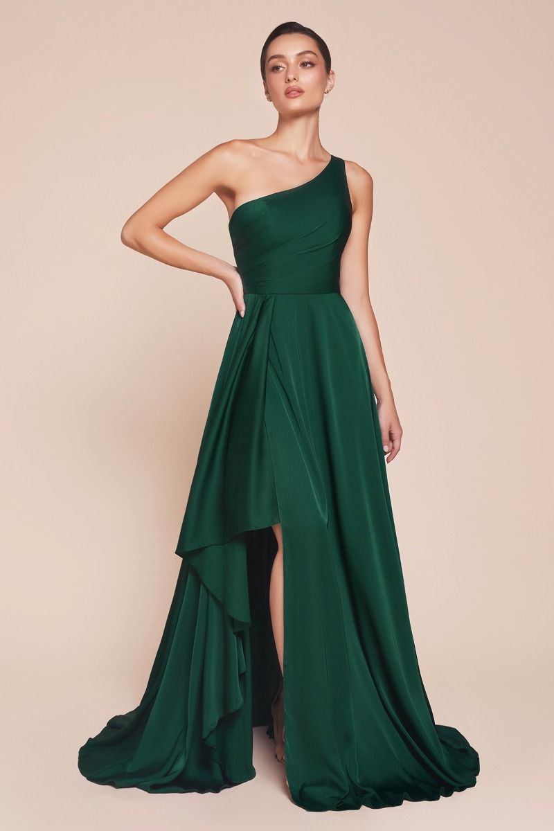 Cinderella Divine -7450 One Shoulder Satin A-Line Dress