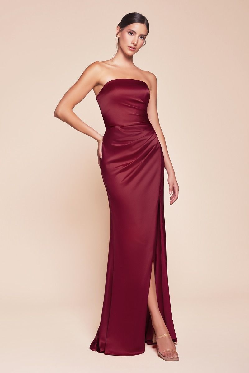 Cinderella Divine -7451 Strapless Satin Prom Sheath Dress