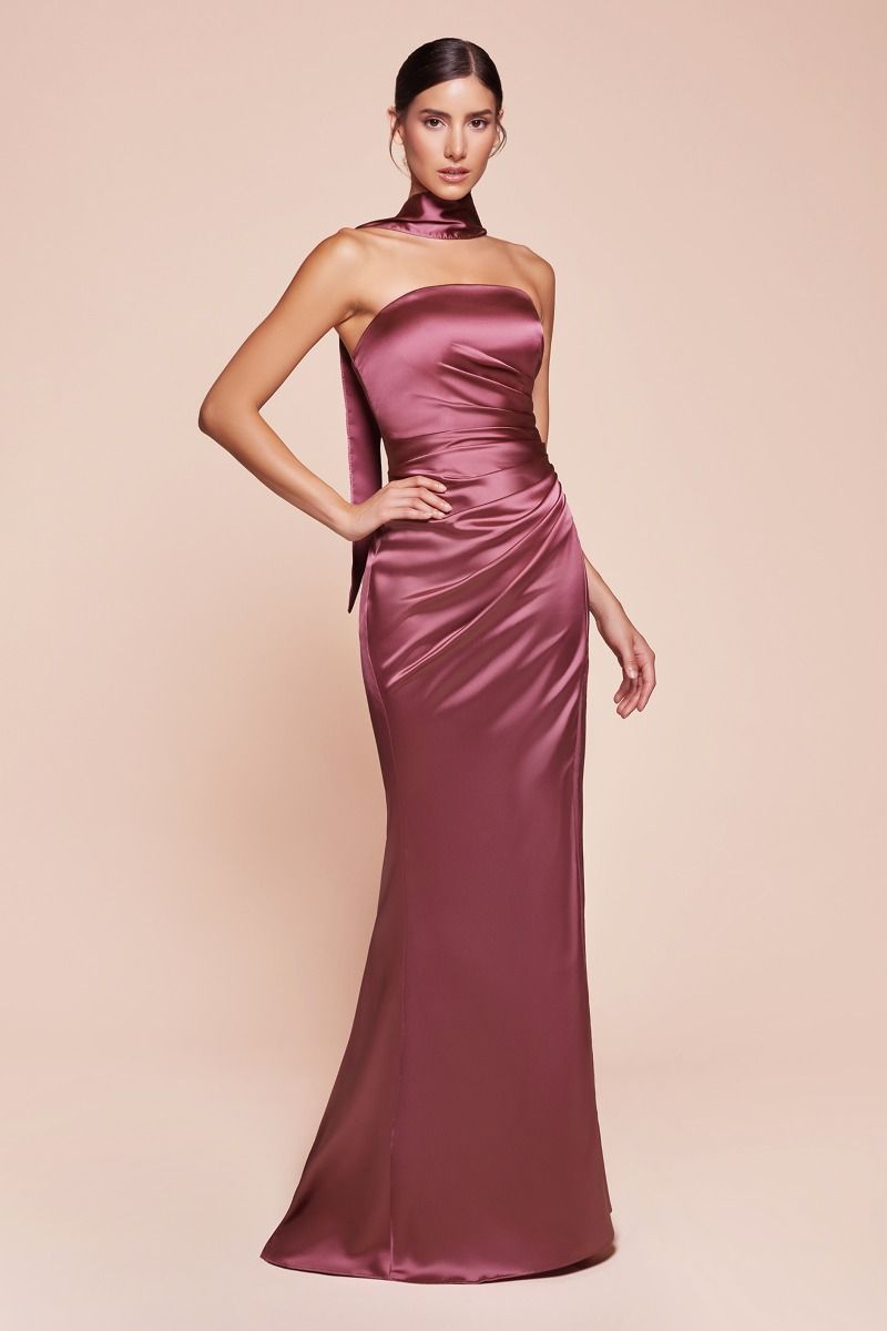 Cinderella Divine -7451 Strapless Satin Prom Sheath Dress