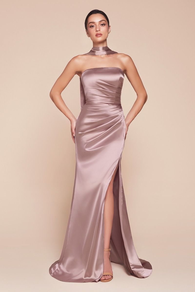 Cinderella Divine -7451 Strapless Satin Prom Sheath Dress