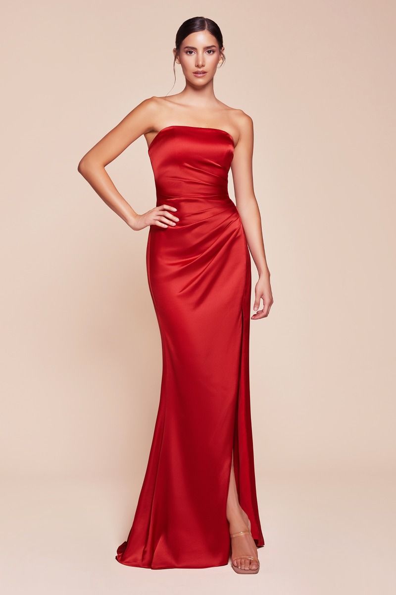 Cinderella Divine -7451 Strapless Satin Prom Sheath Dress