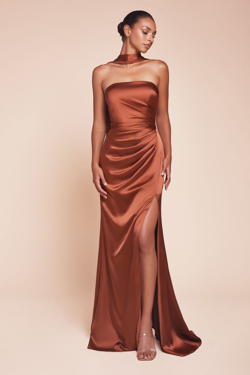 Cinderella Divine -7451 Strapless Satin Prom Sheath Dress