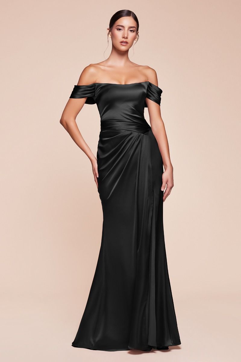 Cinderella Divine -7452 Off Shoulder Satin Sheath Dress