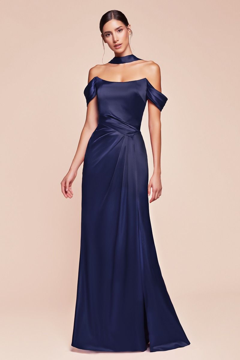 Cinderella Divine -7452 Off Shoulder Satin Sheath Dress