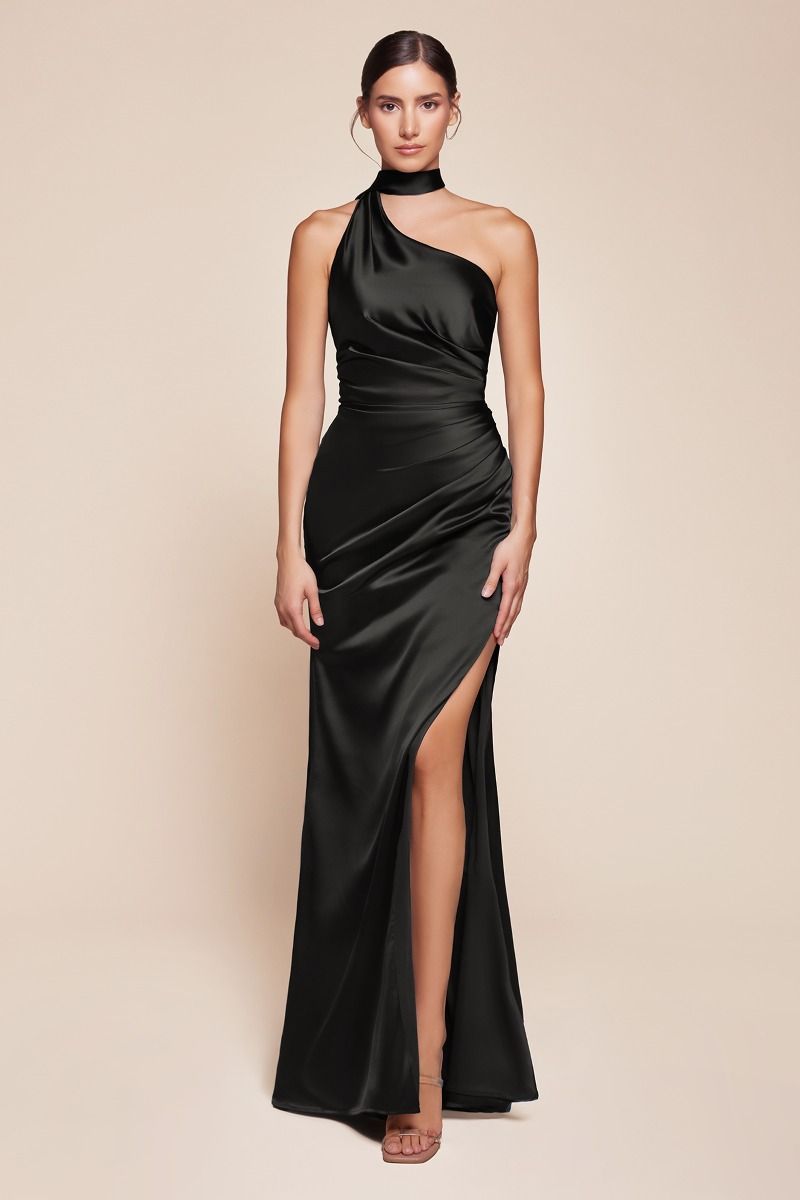 Cinderella Divine -7454 One Shoulder Satin Sheath Dress