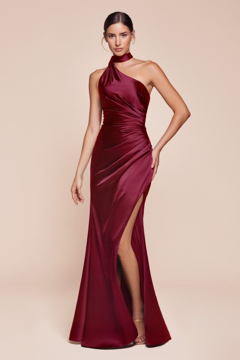 Cinderella Divine -7454 One Shoulder Satin Sheath Dress