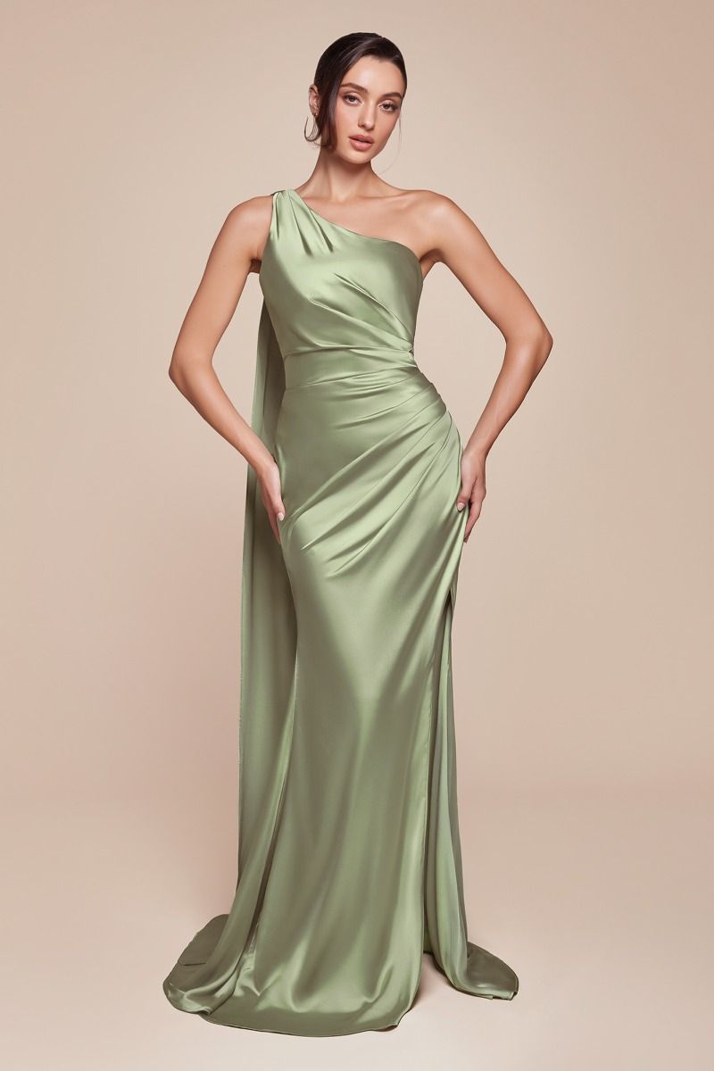 Cinderella Divine -7454 One Shoulder Satin Sheath Dress