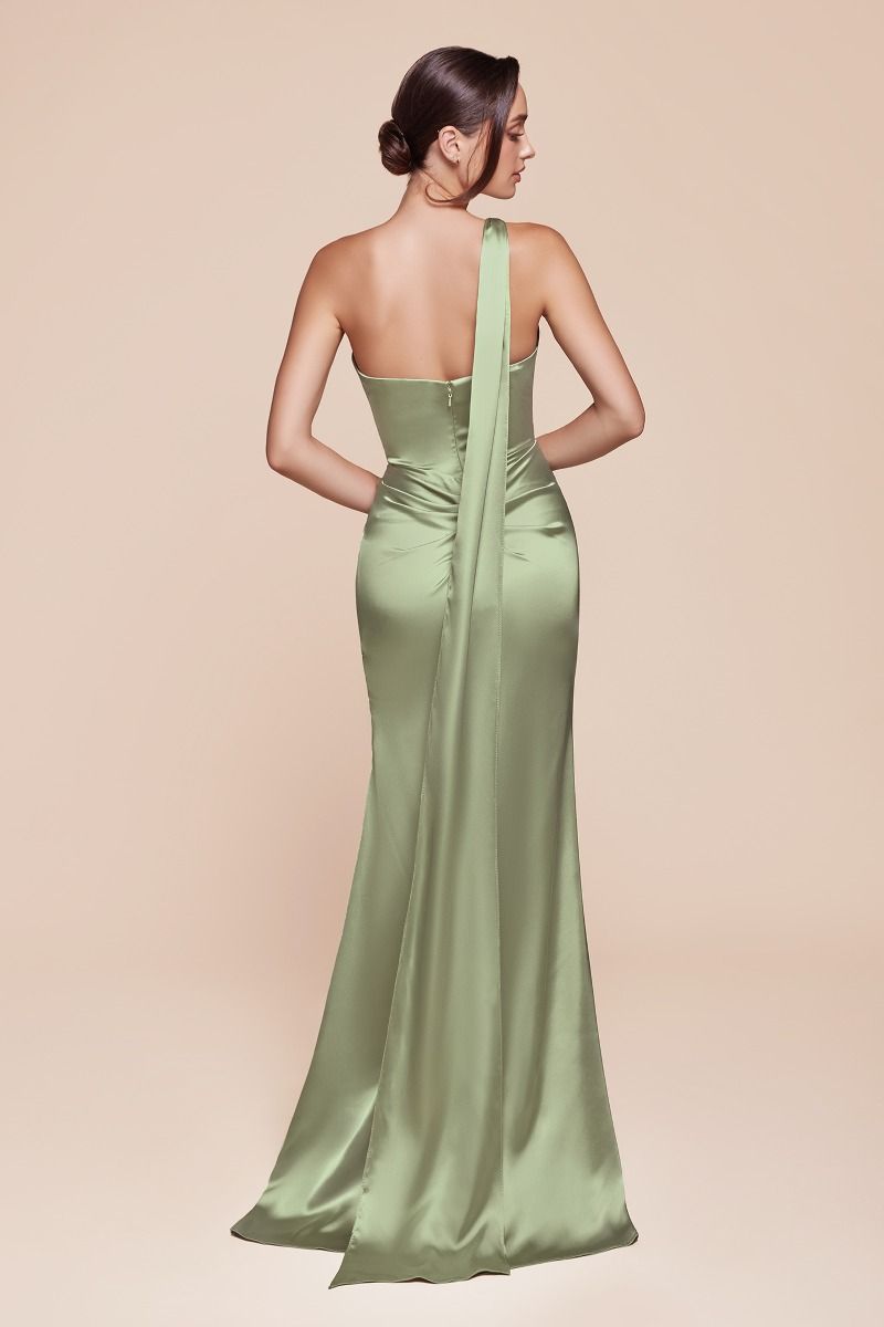 Cinderella Divine -7454 One Shoulder Satin Sheath Dress