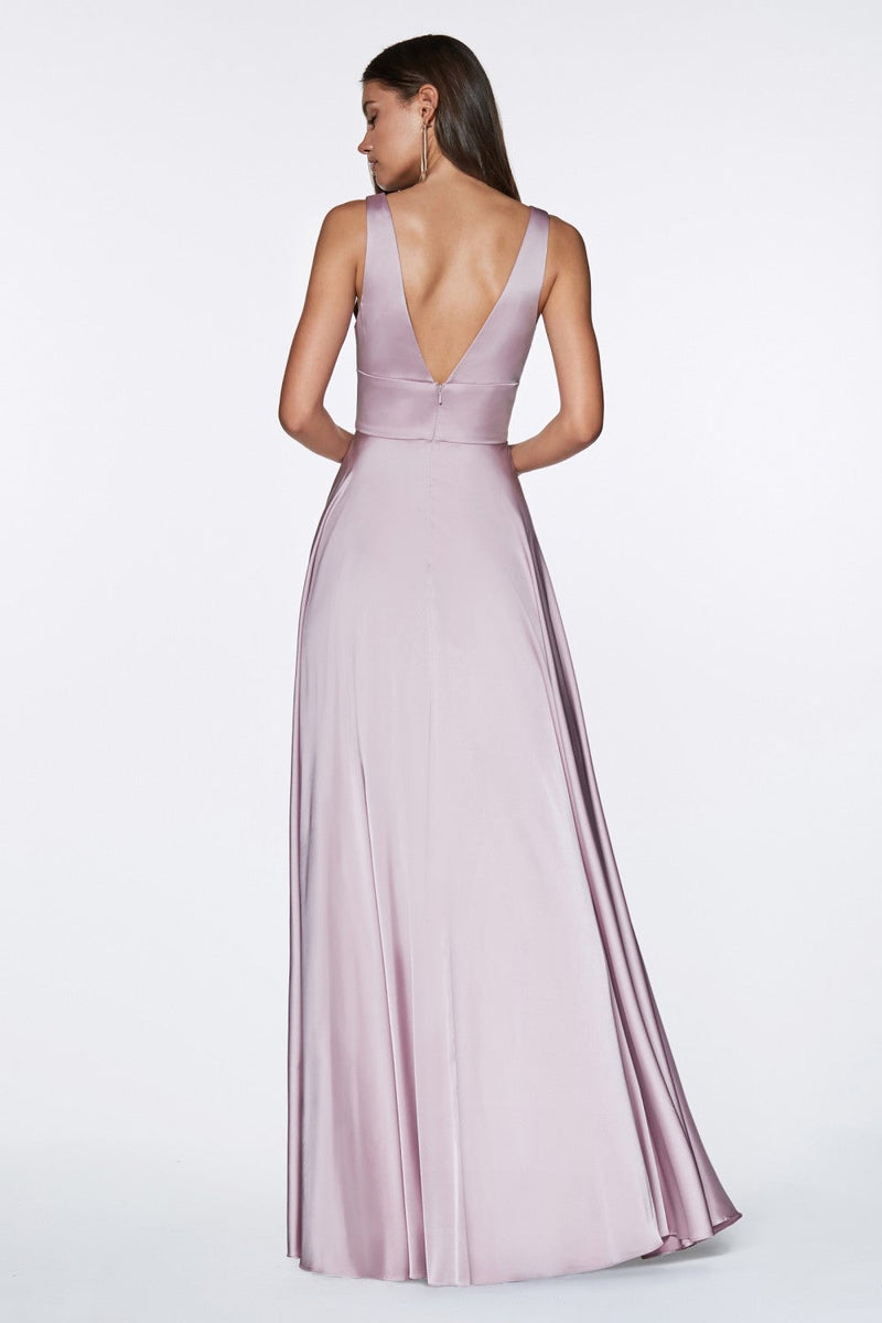 MyFashion.com - Satin flowy A-line dress with leg slit, open back and v-neckline.(7469) - Cinderella Divine promdress eveningdress fashion partydress weddingdress 
 gown homecoming promgown weddinggown 