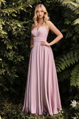 Clearance Sale -A-Line Satin Gown With Pleated Bodice And High Wrap Slit by Cinderella Divine -7472