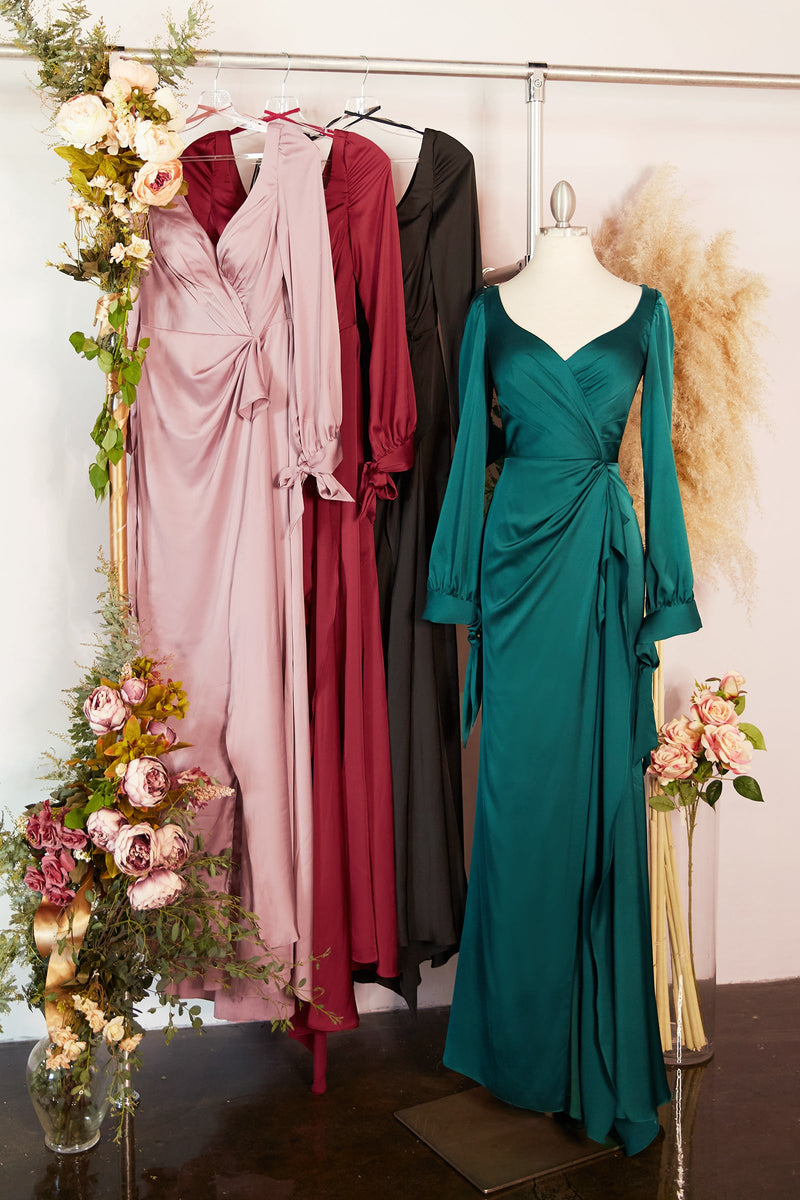 Clearance Sale Long Sleeve Satin Dress by Cinderella Divine -7478