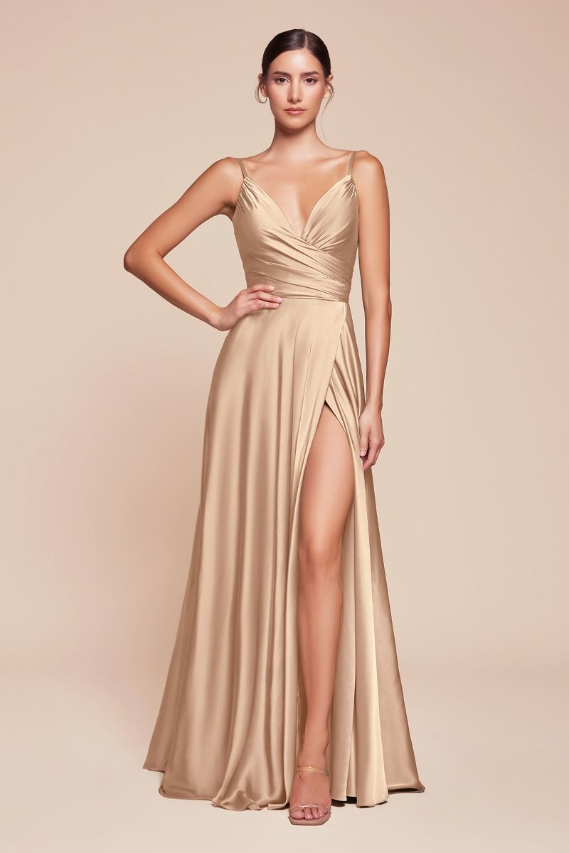 Soft Satin A-Line Sweetheart Neckline With Slit by Cinderella Divine -7485