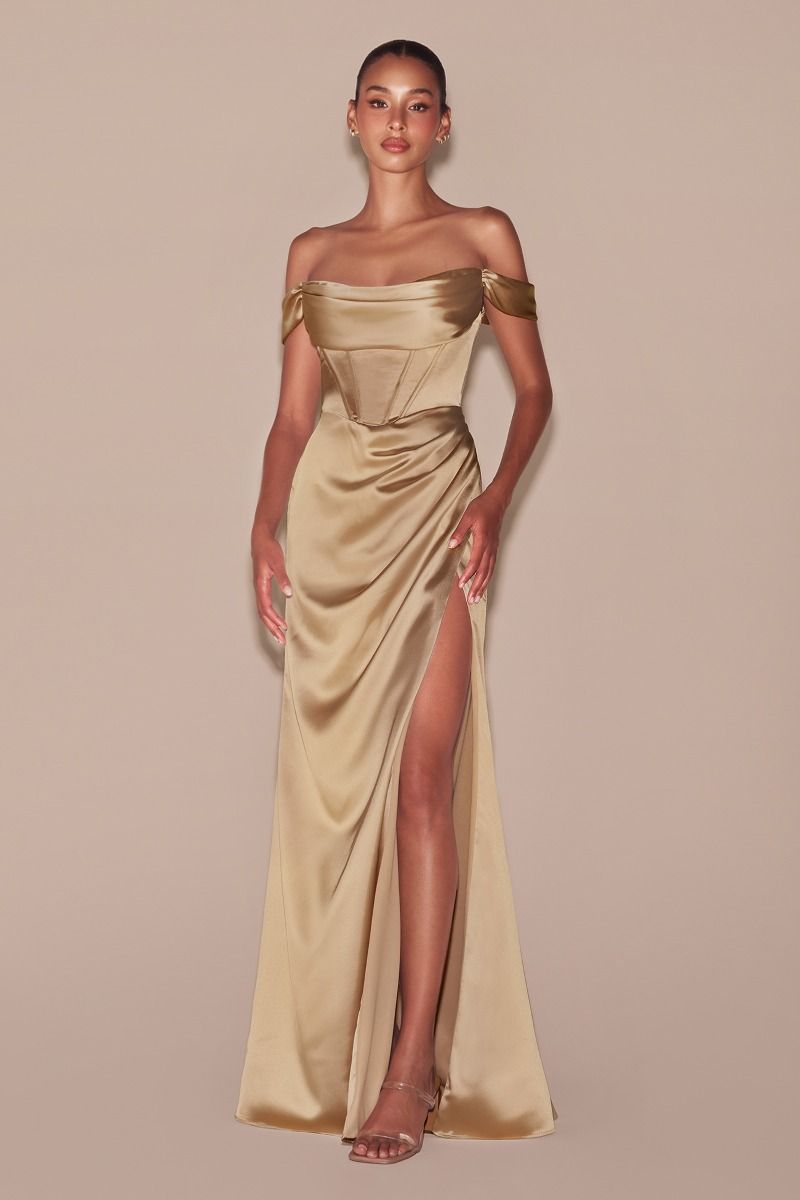 Satin Off The Shoulder Corset Gown By 01 Cinderella Divine -7492