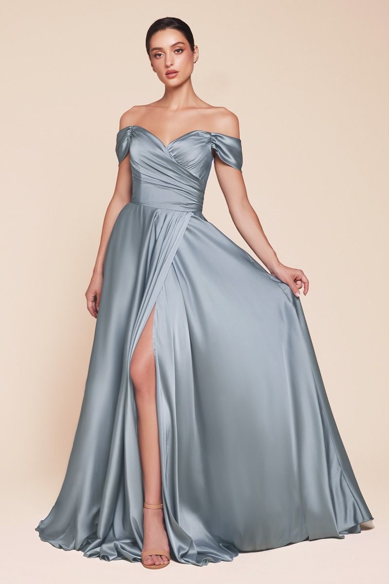 A-Line Satin Off The Shoulder Dress 01 By Cinderella Divine -7493