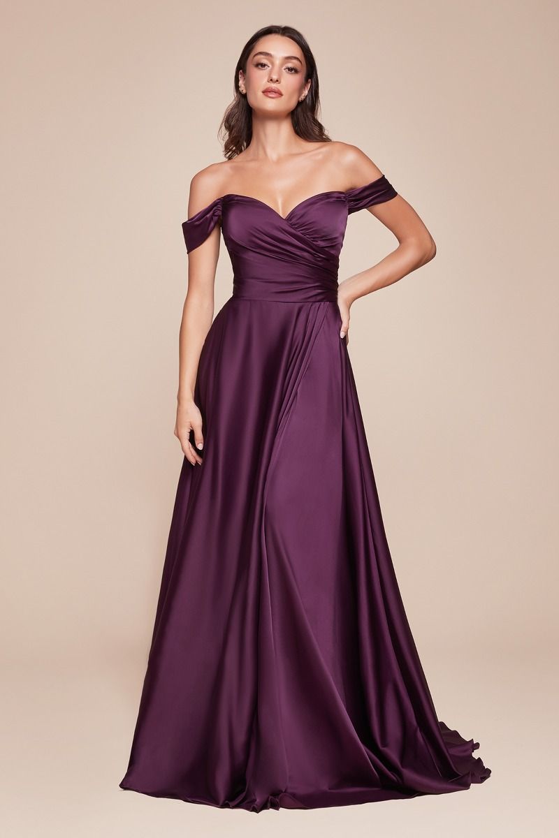 A-Line Satin Off The Shoulder Dress 01 By Cinderella Divine -7493