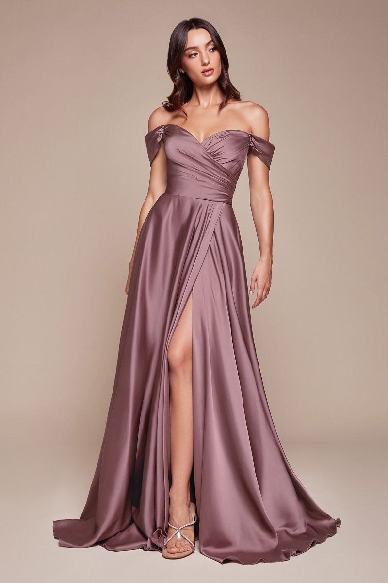 A-Line Satin Off The Shoulder Dress 01 By Cinderella Divine -7493