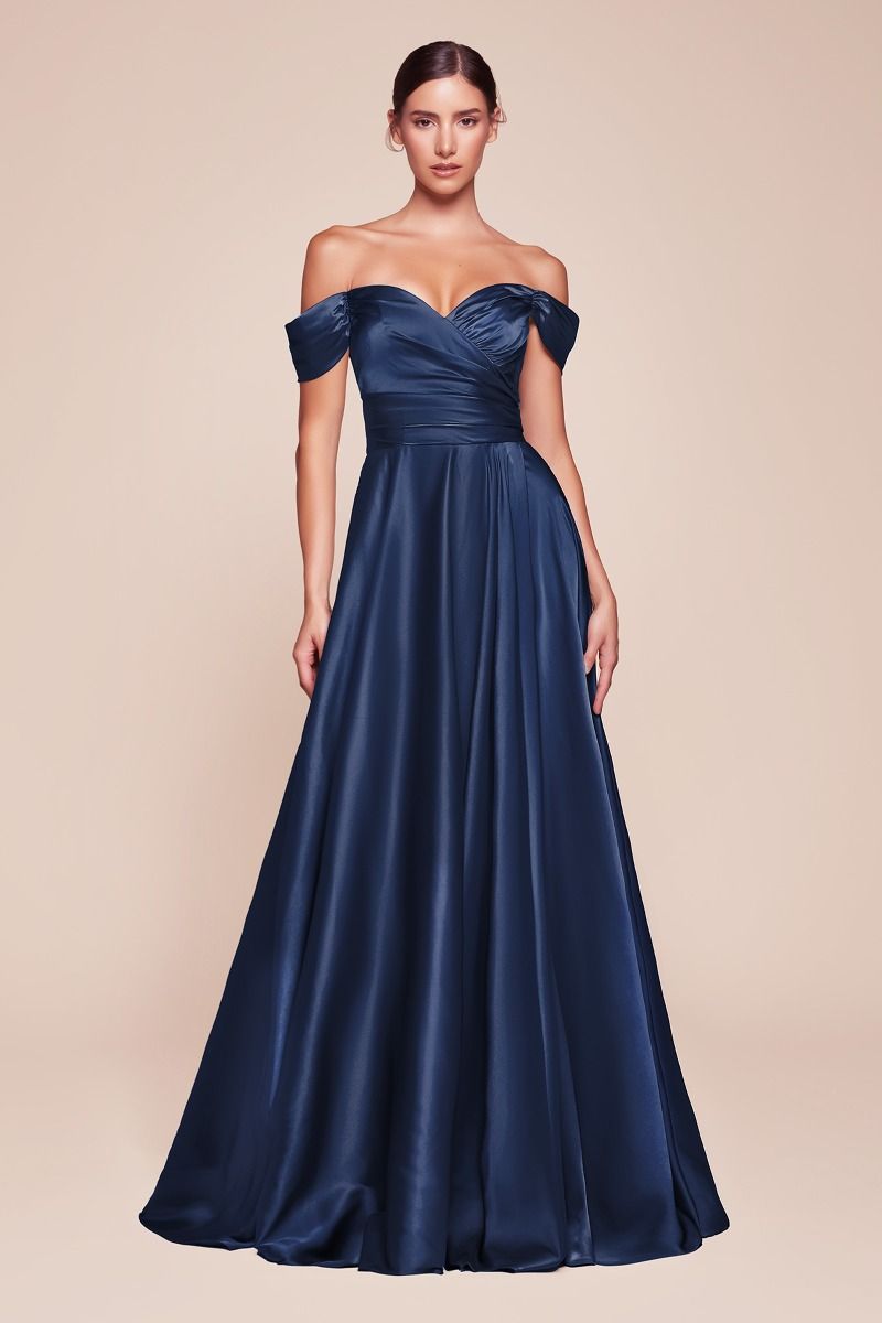 A-Line Satin Off The Shoulder Dress 01 By Cinderella Divine -7493