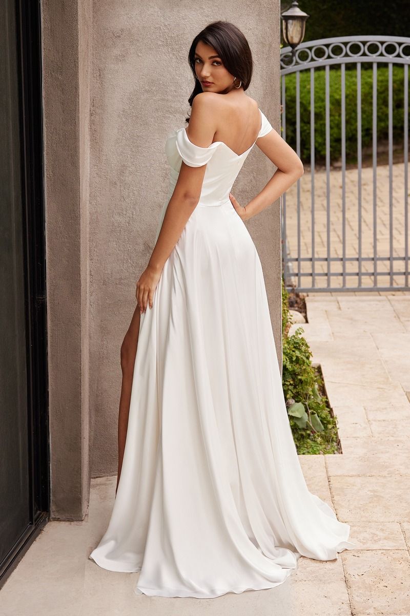 Off The Shoulder Bridal A-Line Satin Dress By Cinderella Divine -7493W