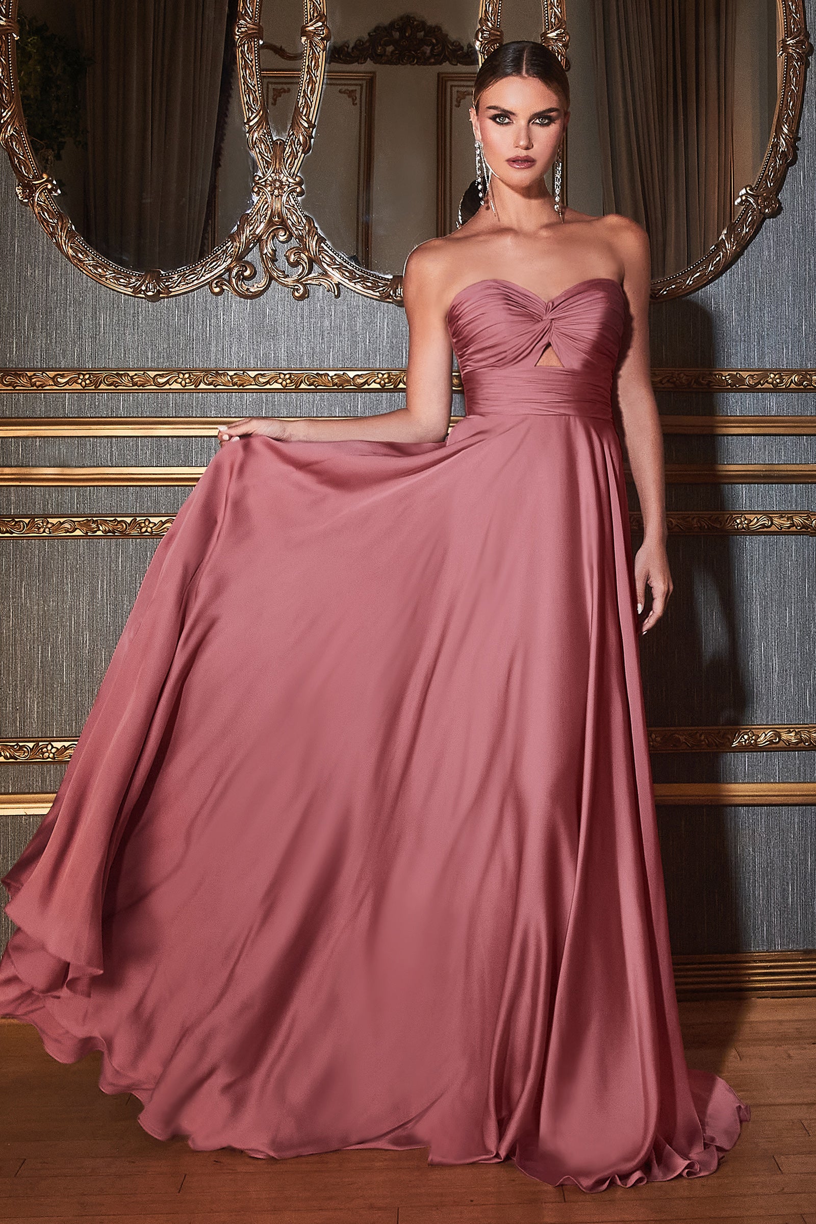 Strapless A-Line Satin Dress By Cinderella Divine -7496