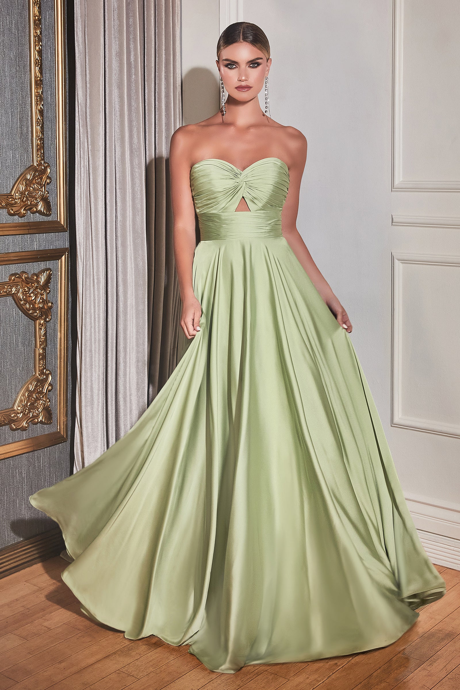 Satin Strapless A-Line Dress By Cinderella Divine -7496C