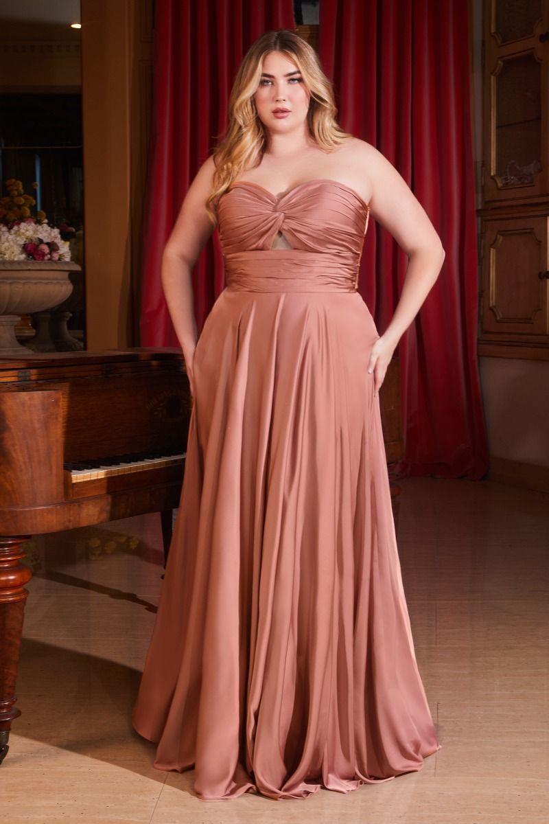 Satin Strapless A-Line Dress By Cinderella Divine -7496C