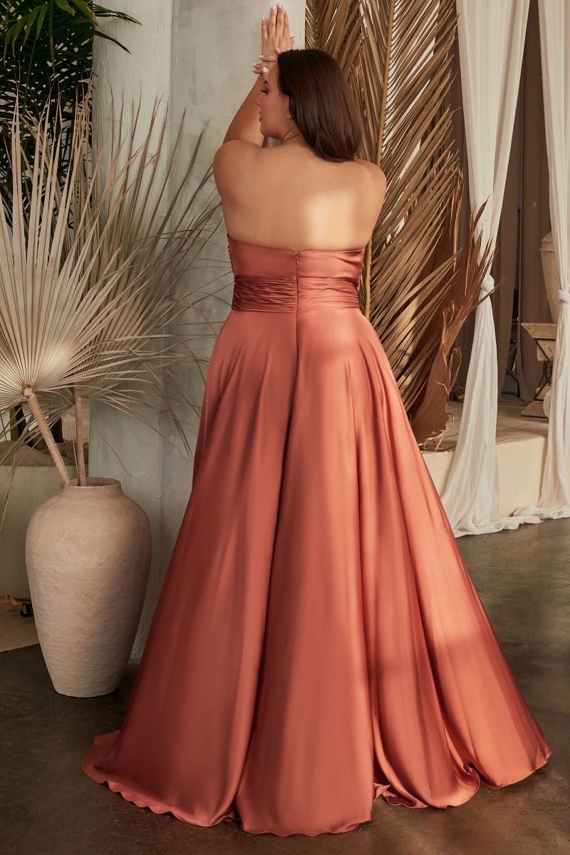 Satin Strapless A-Line Dress By Cinderella Divine -7496C