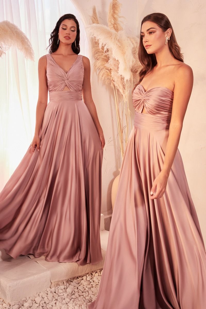 Cinderella Divine –7497 V-Neck Satin A-Line Dress