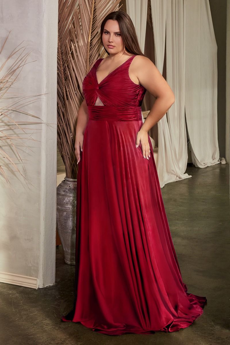 Cinderella Divine –7497C V-Neck Satin A-Line Dress