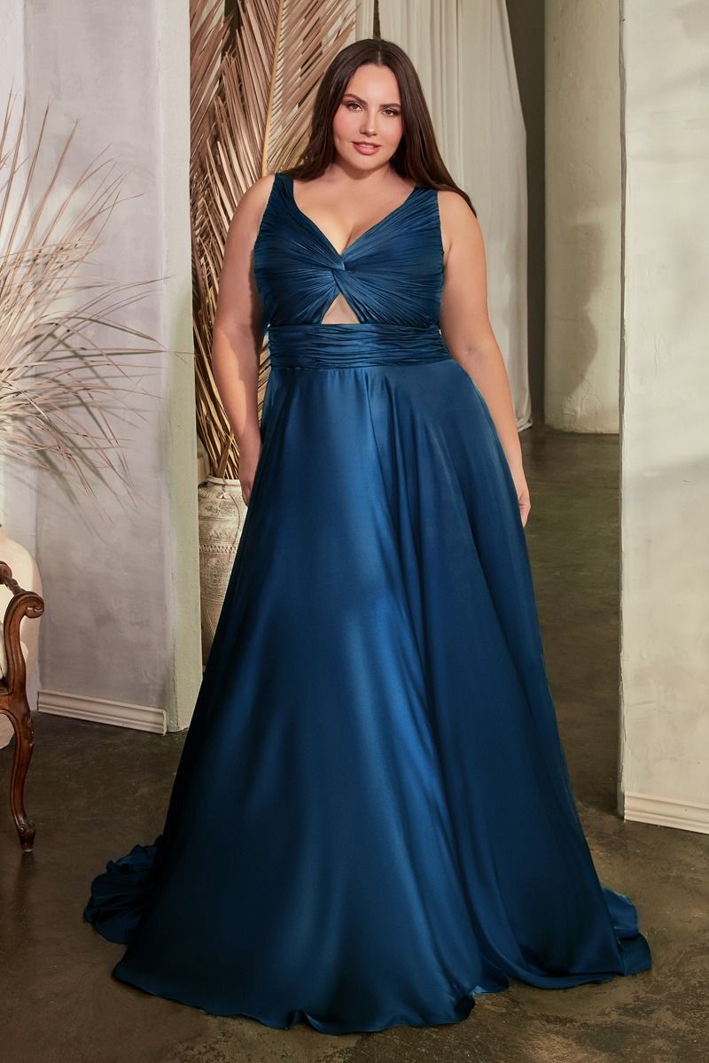 Cinderella Divine –7497C V-Neck Satin A-Line Dress