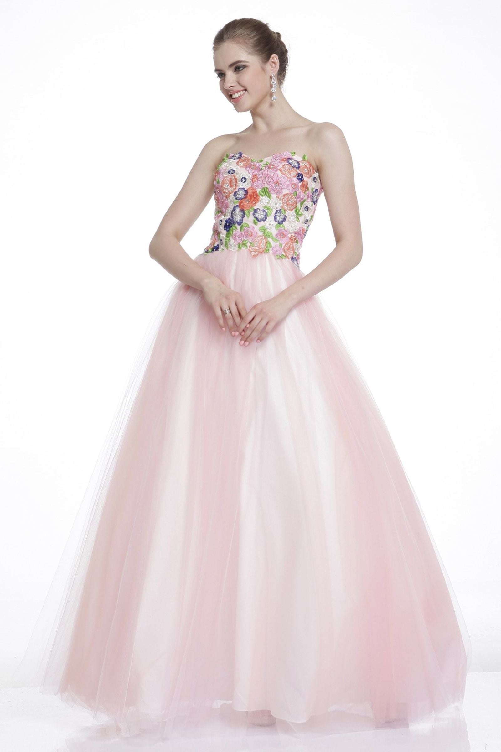 Cinderella Divine -7637 Floral Lace Sweetheart Long Dress