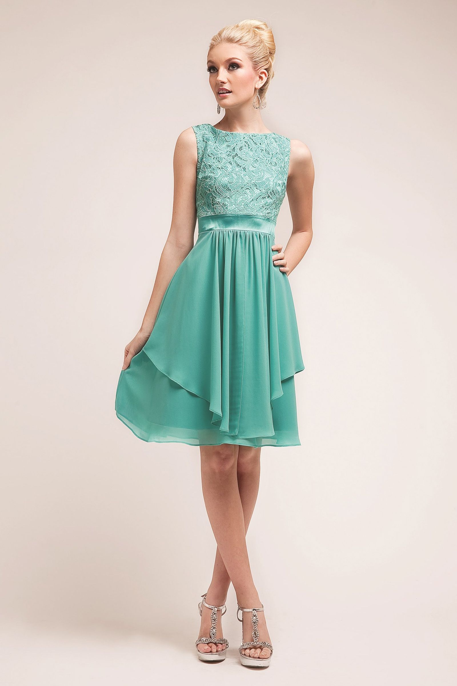 Cinderella Divine -7770 Sleeveless Laced A-Line Dress