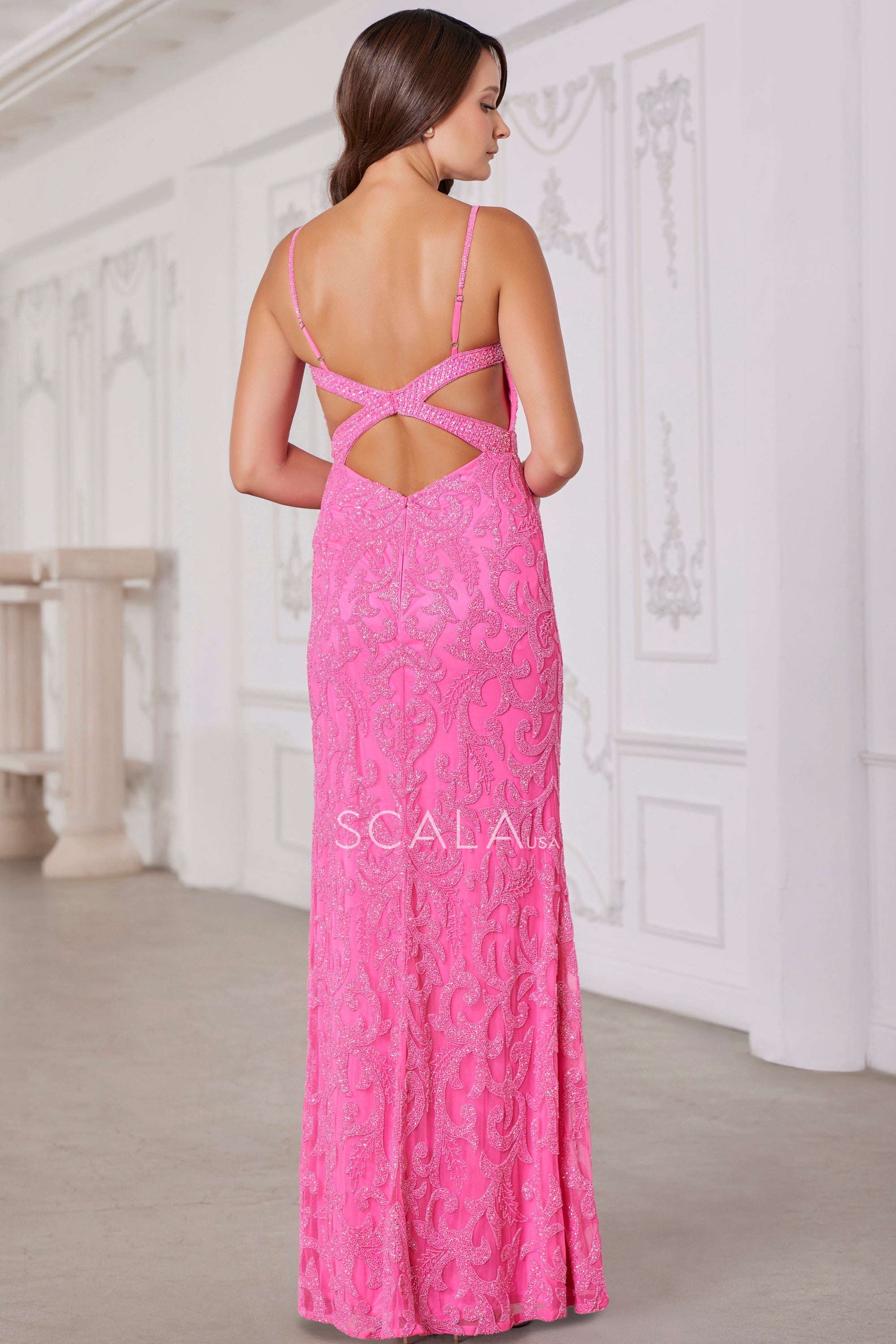 SCALA -80102 V-Neck Embellished Prom Sheath Dress