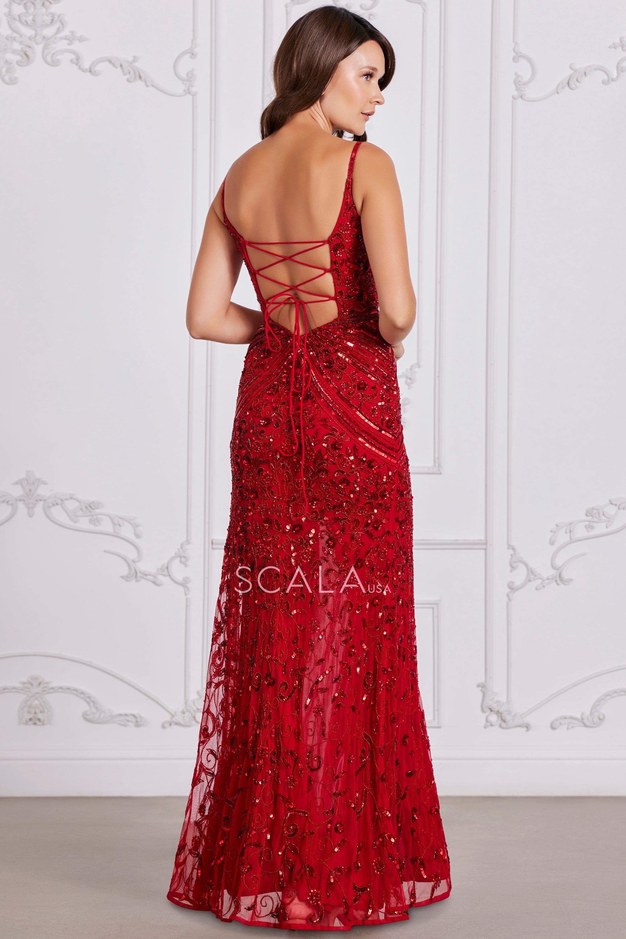 SCALA -80104 Fully Embellished Sequin Prom Dress