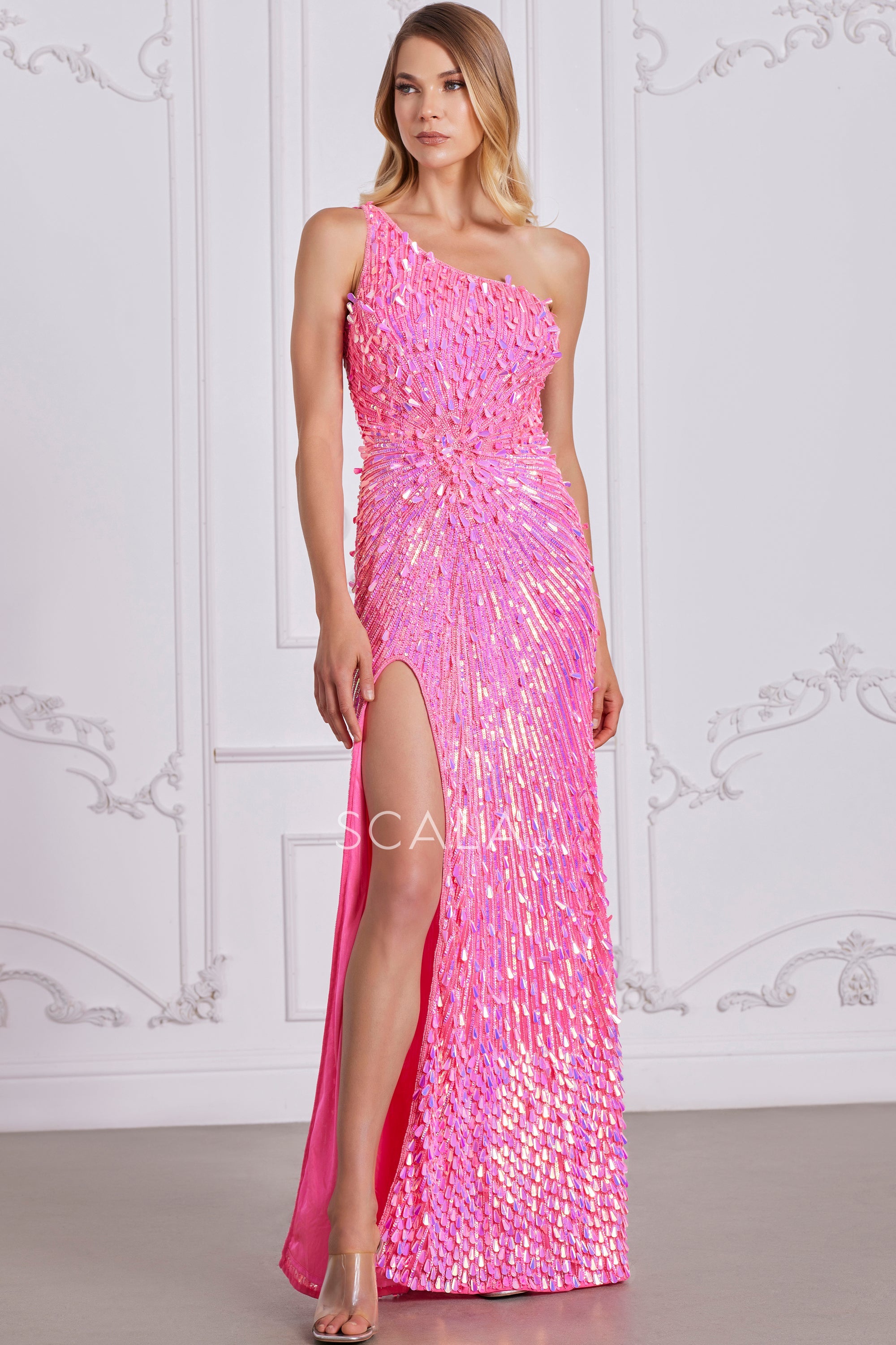 SCALA -80122 One Shoulder Sequin Prom Sheath Dress