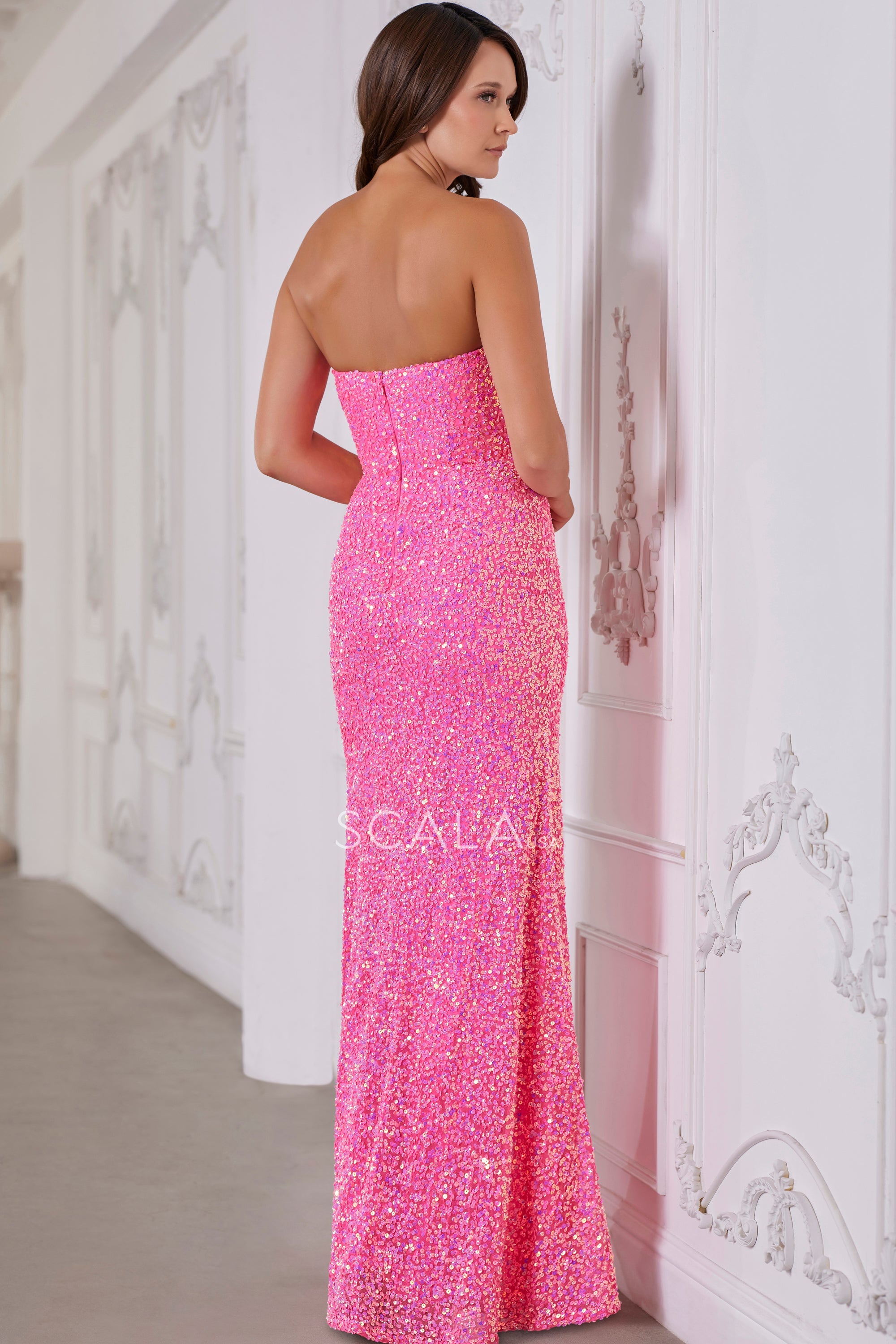 SCALA -80157 Strapless Sequin Prom Sheath Dress