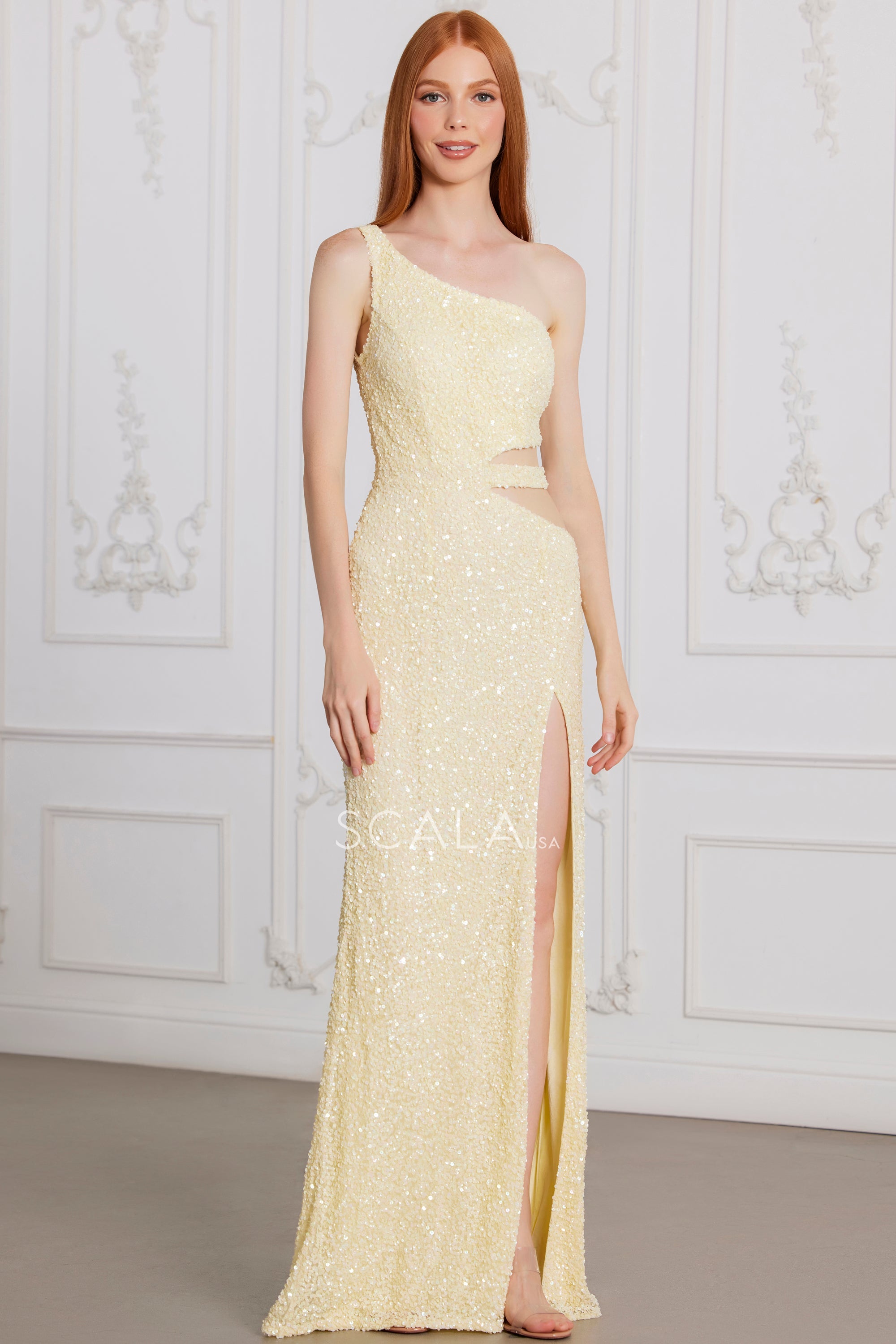 SCALA -80162 Sequin One Shoulder Prom Dress