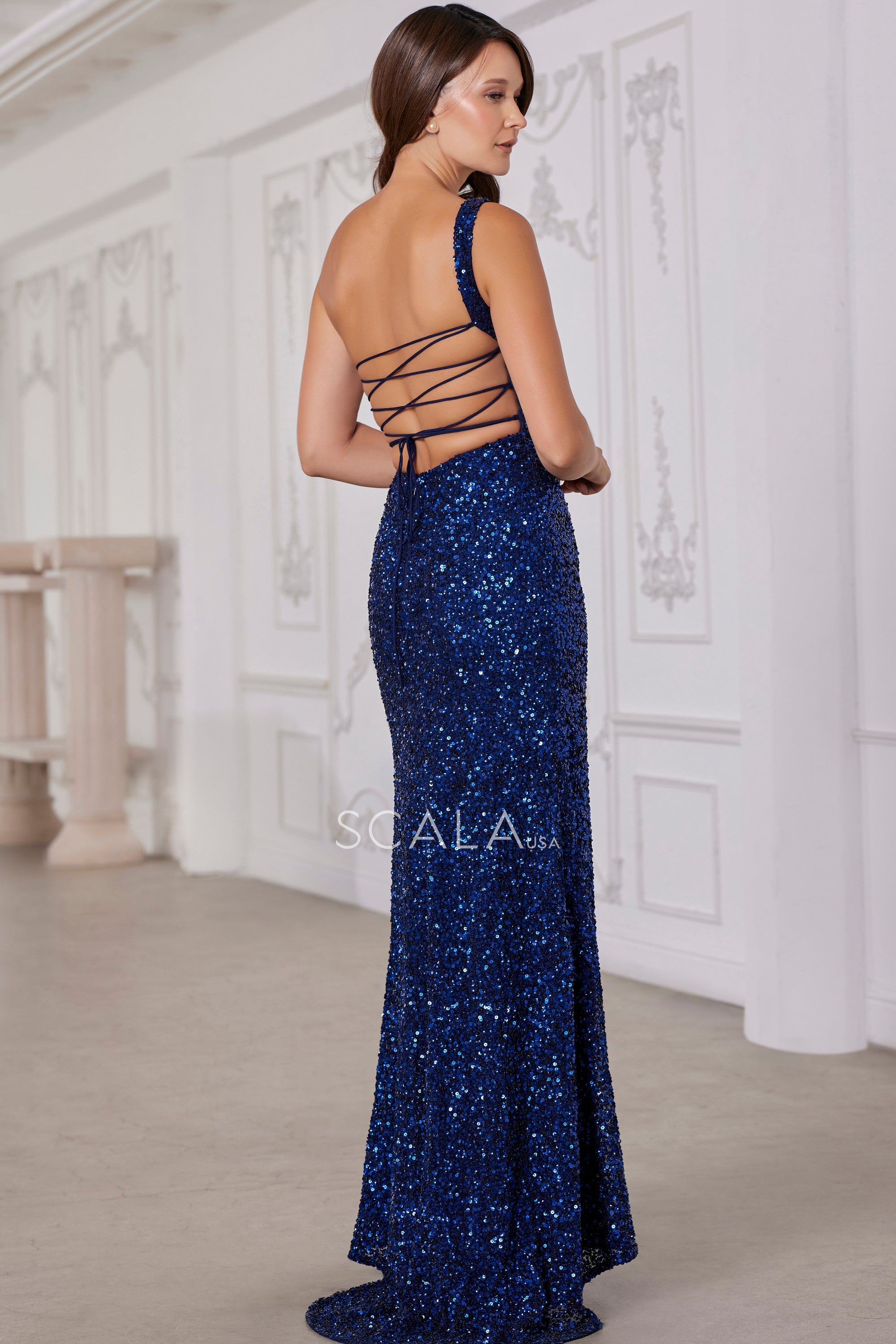 SCALA -80167 One Shoulder Sequin Prom Sheath Dress