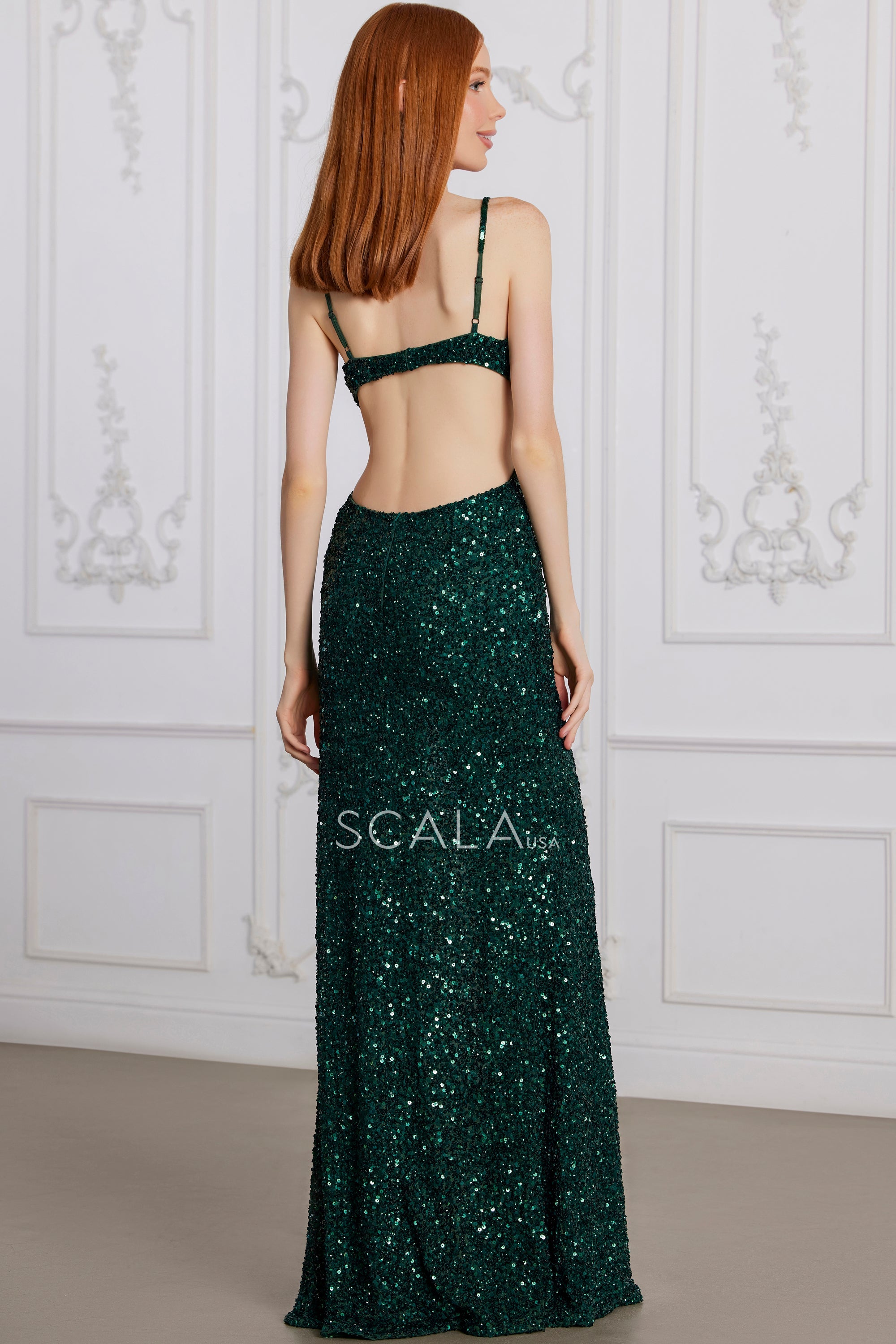 SCALA -80168 V-Neck Sequin Prom Sheath Dress