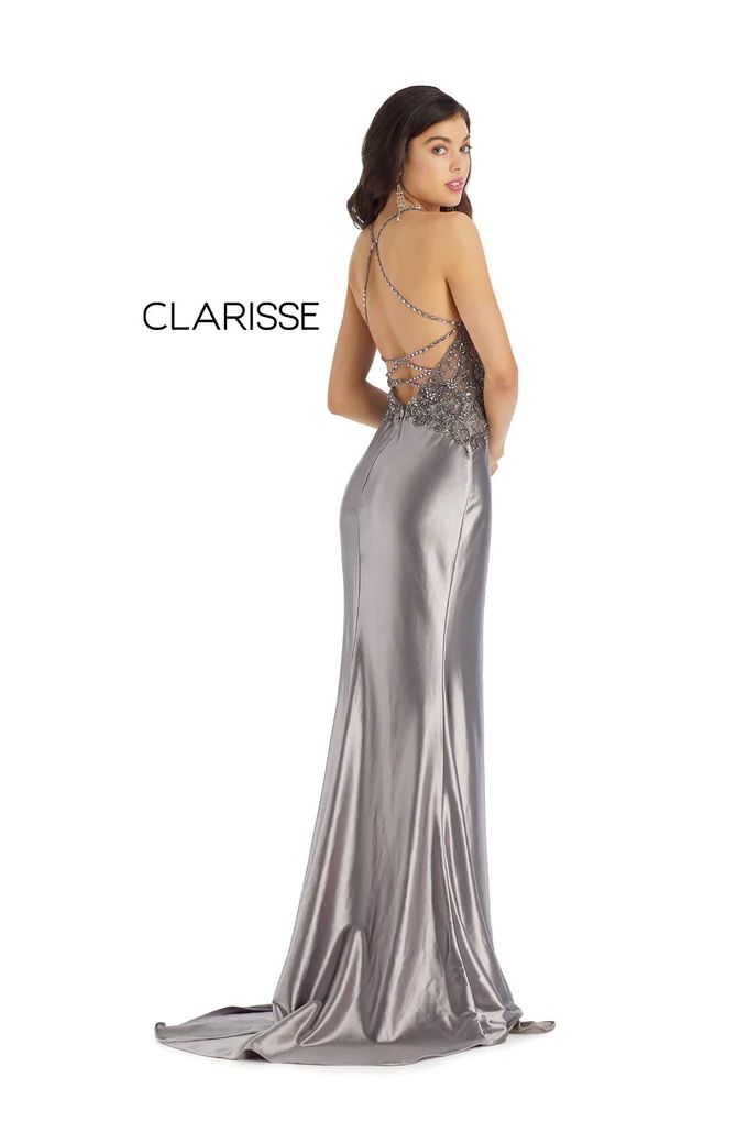 Clarisse -8061 V-Neck Beaded Sheath Dress