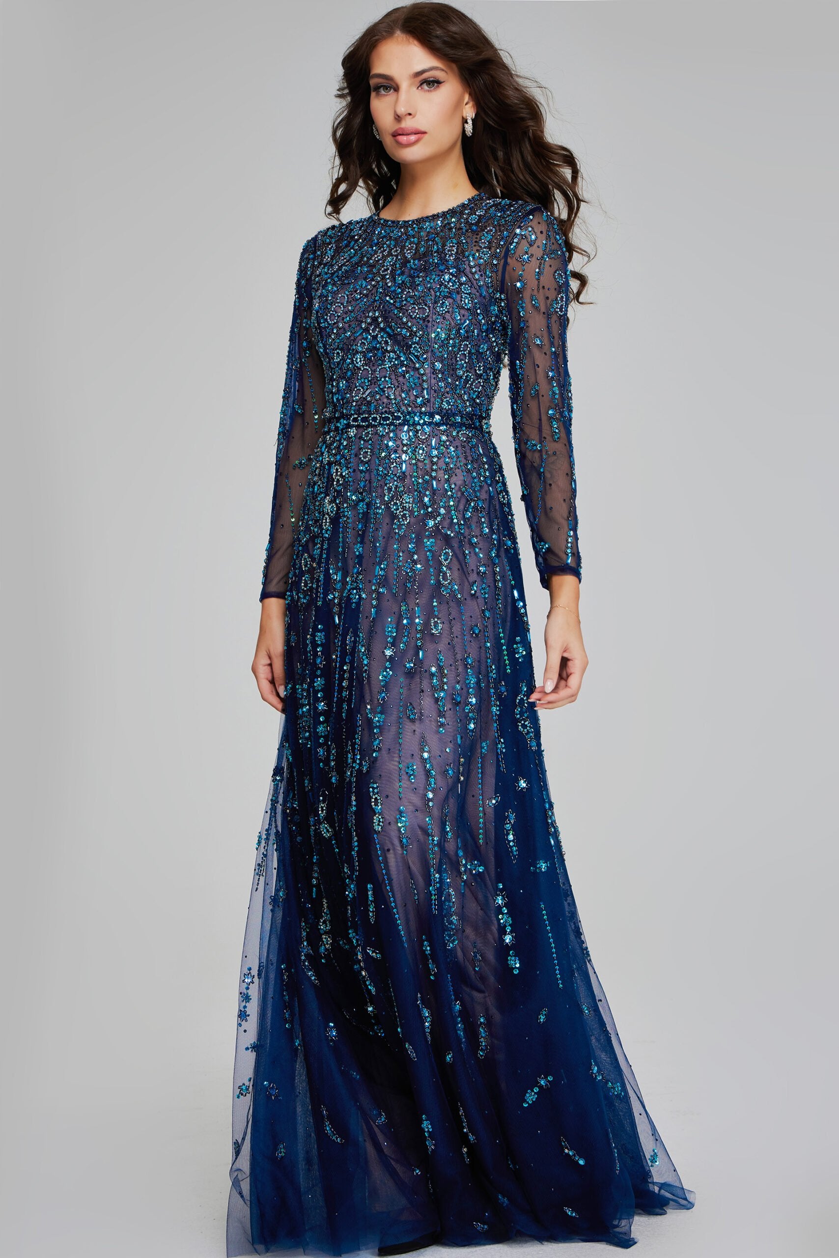 Jovani -80807 Navy Embellished Evening Gown