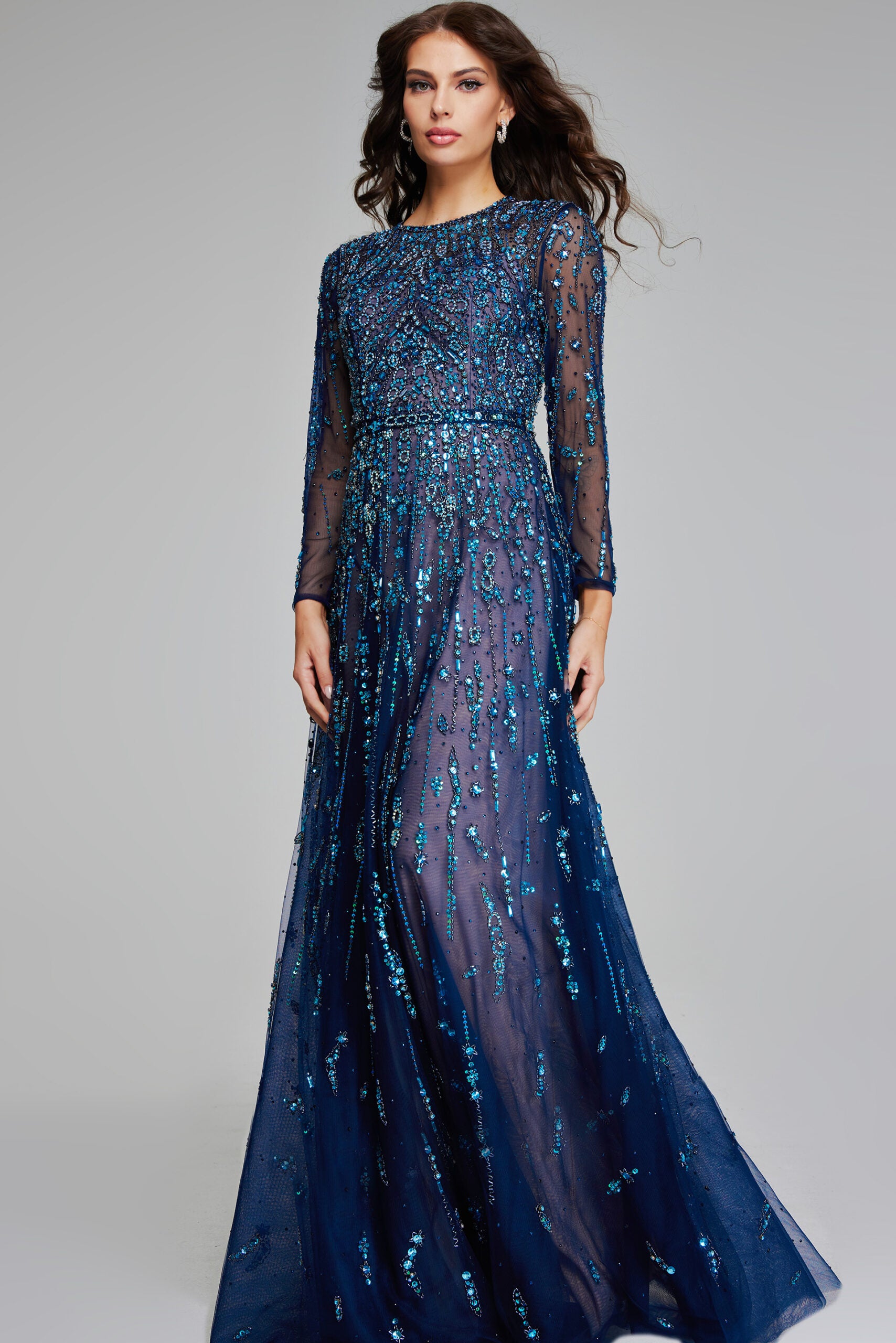 Jovani -80807 Navy Embellished Evening Gown