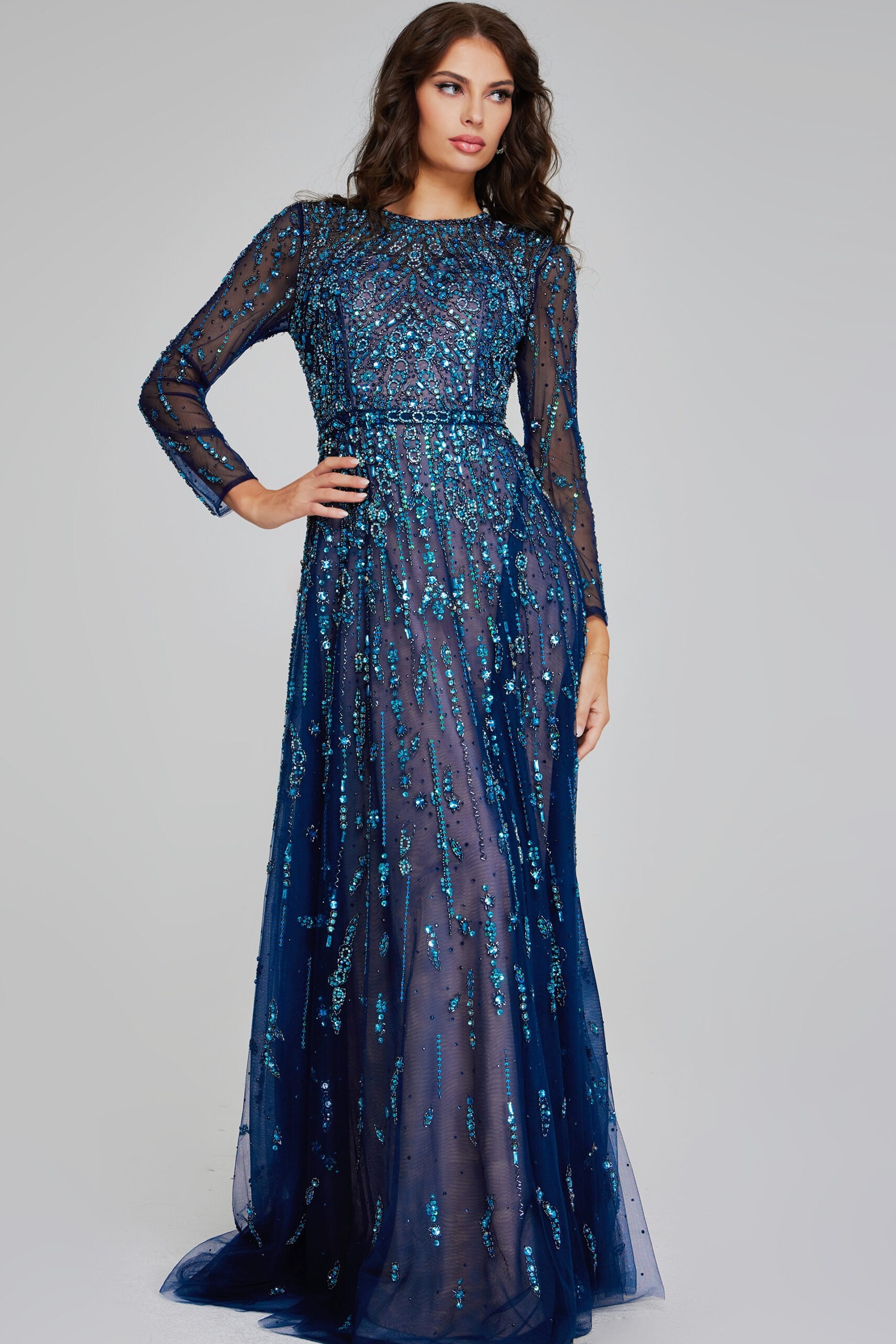 Jovani -80807 Navy Embellished Evening Gown