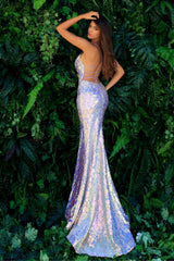 Clarisse -810101 Iridescent Sequin V-Neck Column Dress