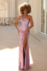 Clarisse -810307 Sequin One Shoulder High Slit Gown
