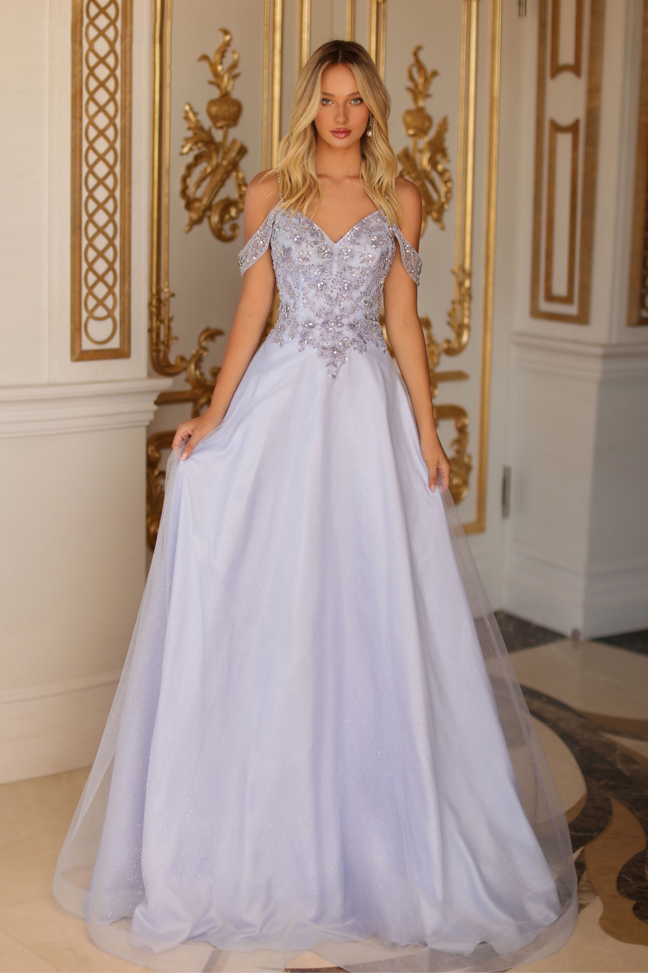 Clarisse -810461 Beaded Cold Shoulder Prom Gown