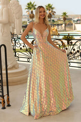 Clarisse -810562 Deep Plunging Sequins Ballgown Dress